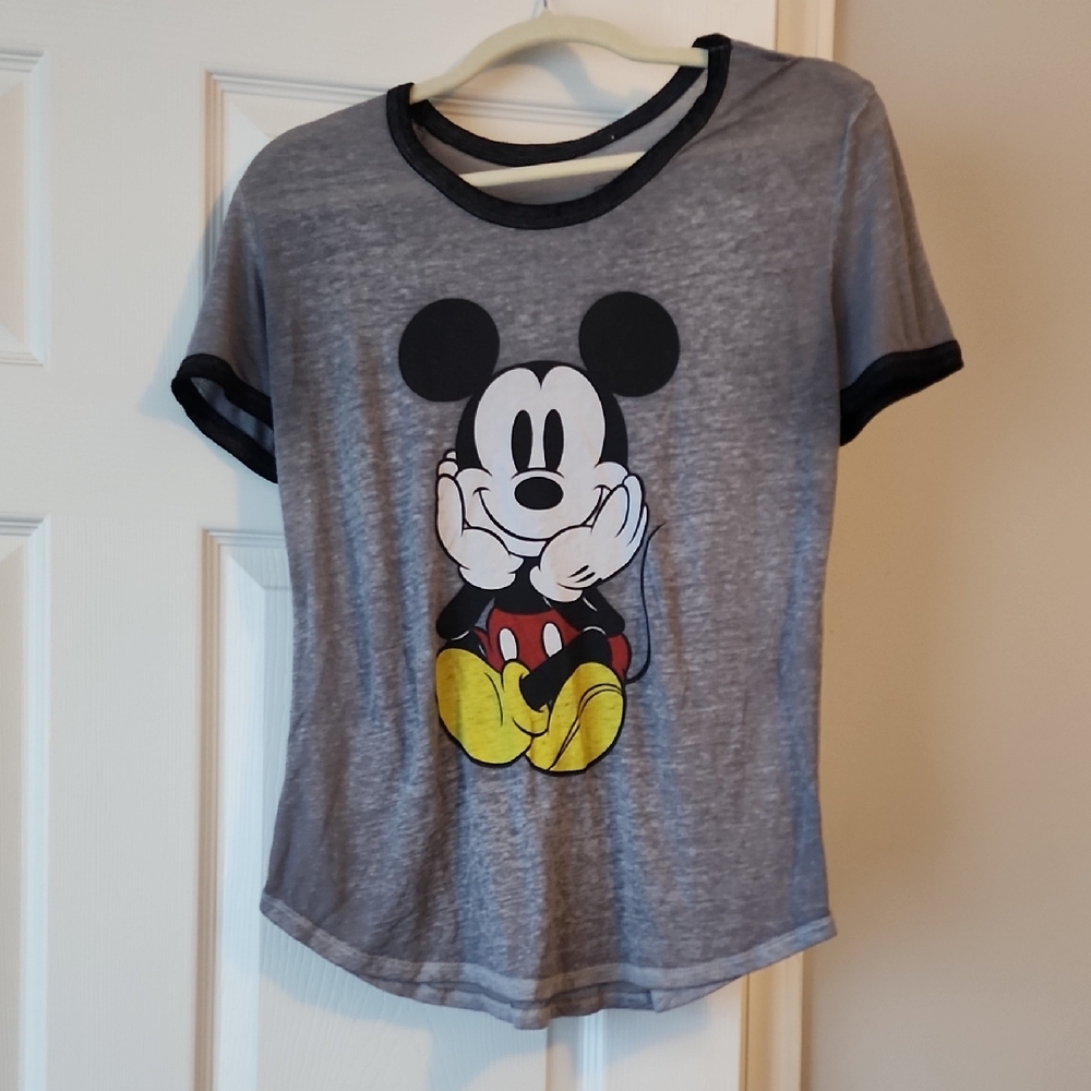 Gray Mickey Mouse Women's Ringer Tee
